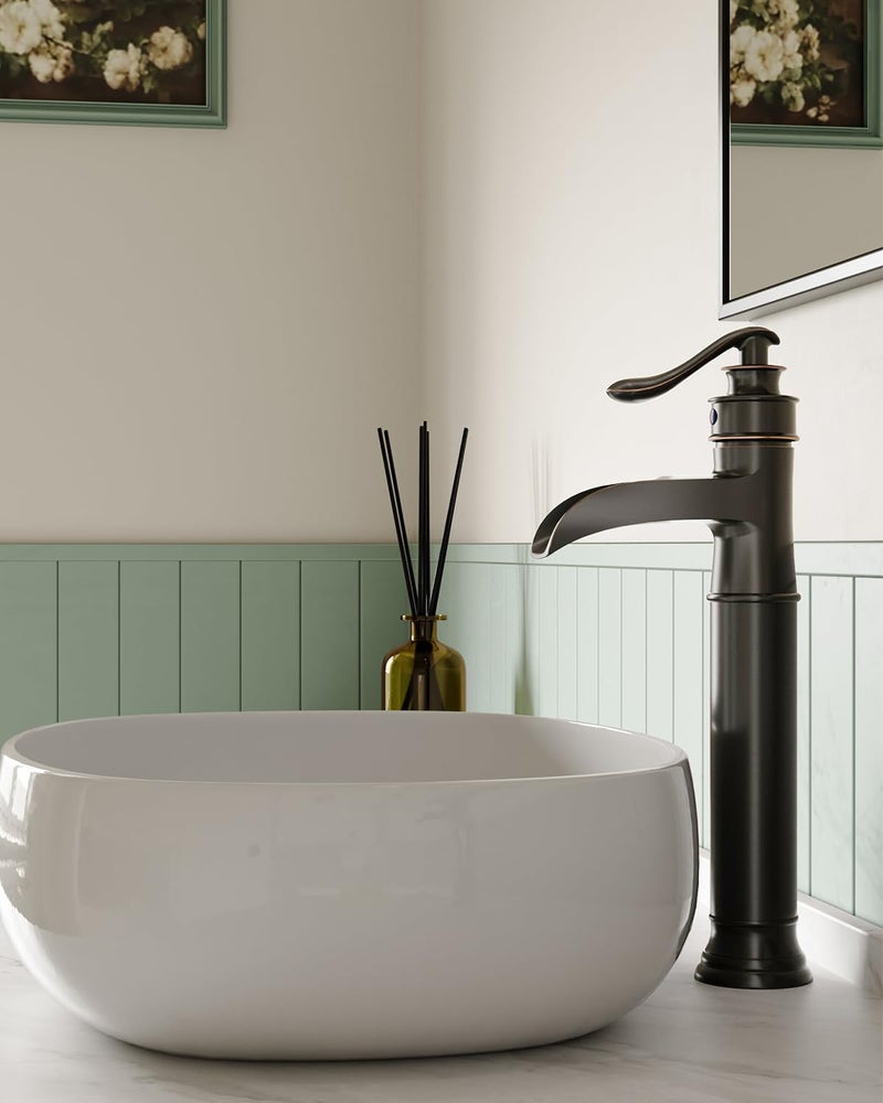 BWE Waterfall Spout Oil Rubbed Bronze Bathroom Faucet Single Handle One Hole Vessel Sink Faucet ORB Lavatory Faucets Deck Mount Tall Body Commercial - Image 2